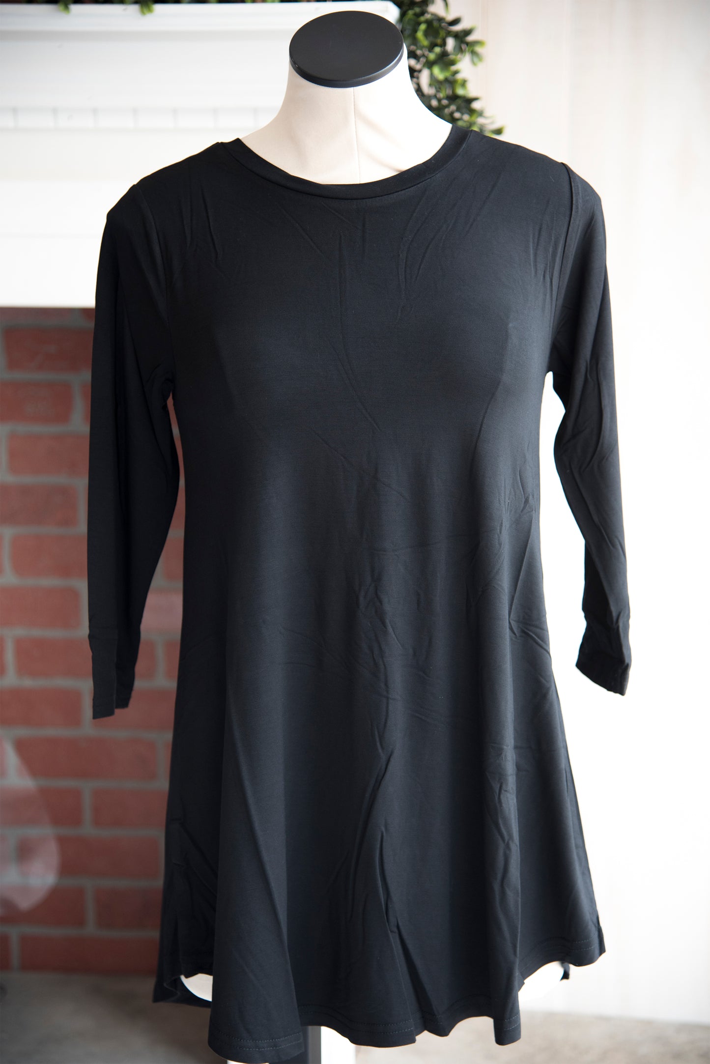 A Line 3/4 Sleeve Solid Black