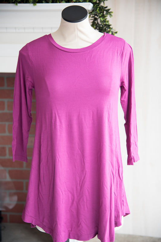 A Line 3/4 Sleeve Solid Magenta