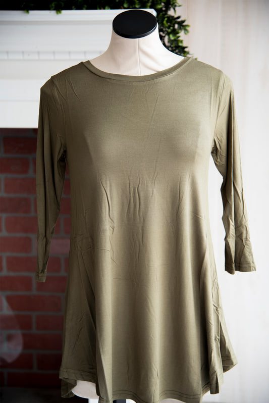 A Line 3/4 Sleeve Solid Olive