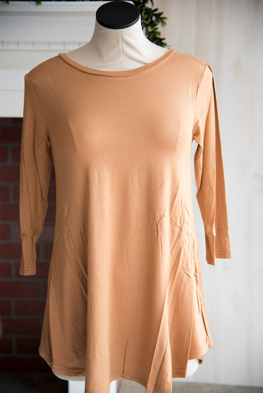 A Line 3/4 Sleeve Solid Camel
