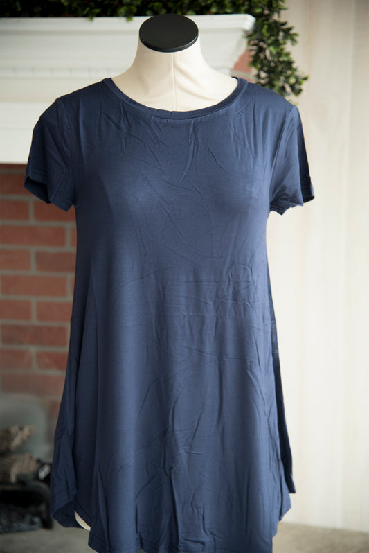 A Line Short Sleeve Solid Navy