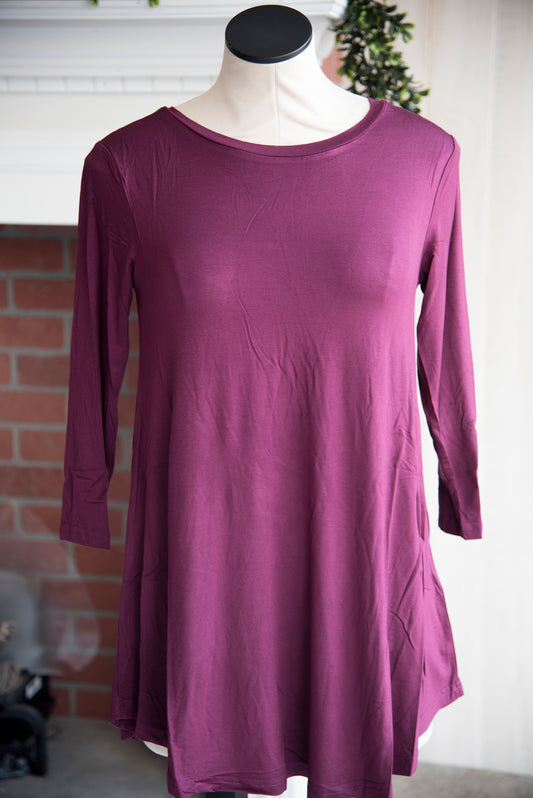 A Line 3/4 Sleeve Solid Plum